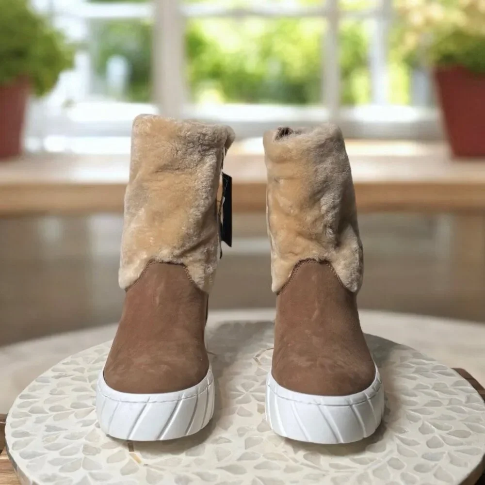 Aquatalia $525 Nelle Womens 7.5 Suede Shearling Waterproof Boots Italian Luxury